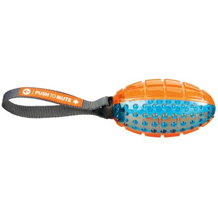 TPR termoplastový rugby míč s poutkem, 12cm/27cm oranž/modrá - DOPRODEJ