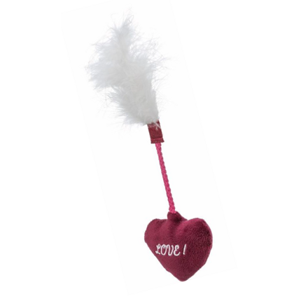 Valentine´s heart - valentýnská hračka pro kočky - srdce s peřím, plyš, 20 cm